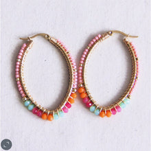 Lade das Bild in den Galerie-Viewer, Ovale Reifenohrringe mit Facetten und Miyukis - Orange/Pink/Minze