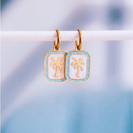 Ohrringe aus rostfreiem Stahl mit Palmenbild - Mutter von Perle/Minze