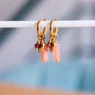Breiter Ohrring mit Röhre, Facette und Herz - rosa