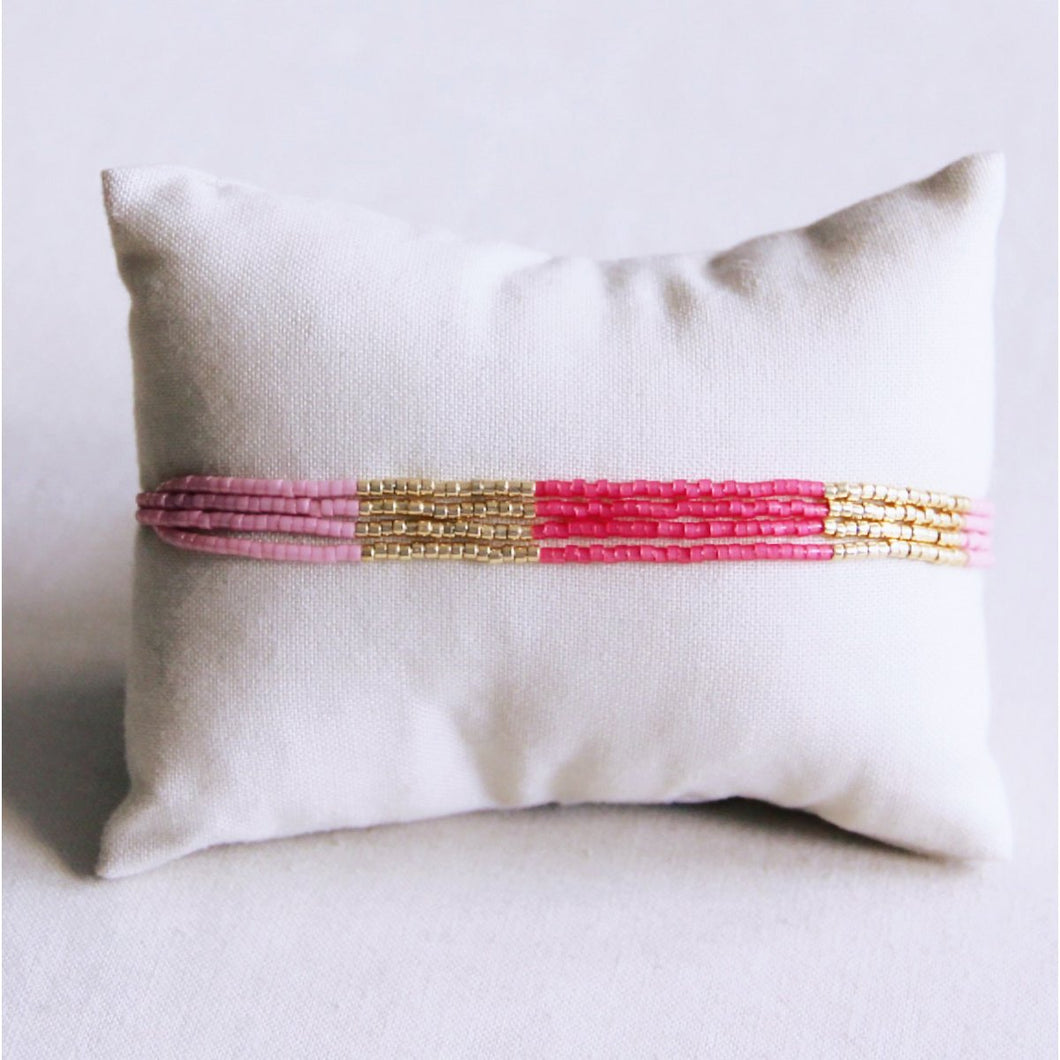 Miyuki -Armband Quadruple - Pink/Magenta/Goldplattierter