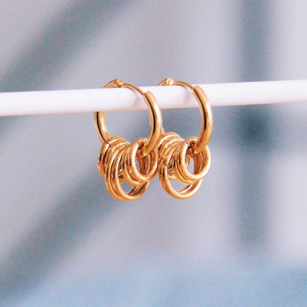 Edelstahlohrring mit Ringen – Gold