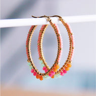 Ovale Reifenohrringe mit Facetten und Miyukis - Orange/Pink/Minze